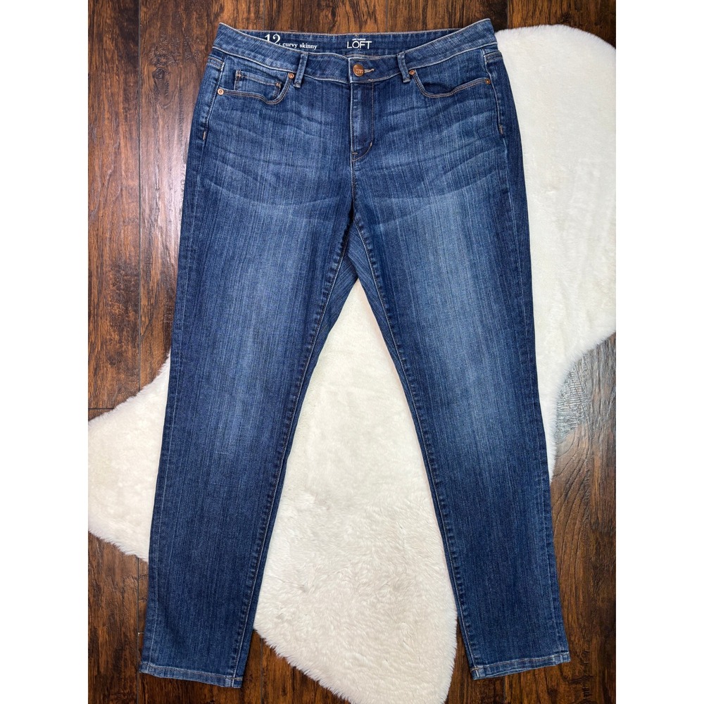 LOFT Curvy Skinny Jeans 12 Medium Wash Blue Stretch Denim Mid-Rise Women